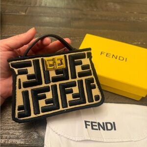 Mini Top Handle Bag in Beige and Black with Gold Hardware, New